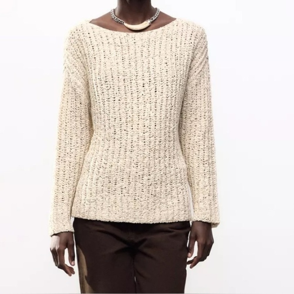 Zara Cream Knit Crew Neck Sweater